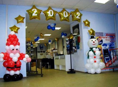 Дед мороз из шаров, снеговик, шары с цифрами Звезды